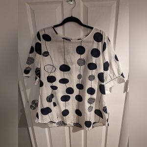 Blouse with navy polka dots Sz L Never worn.
